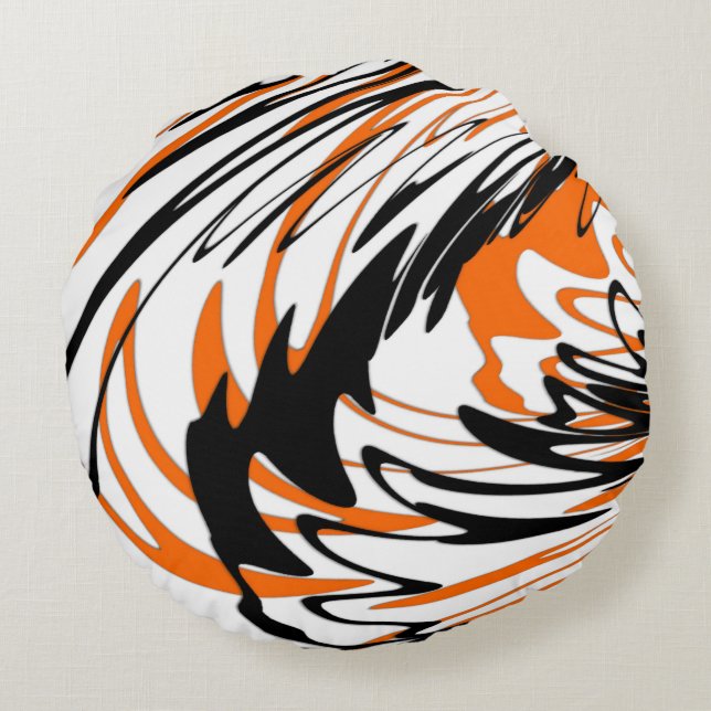 Bengal Färg Squiggly Orange och Black Linjer Rund Kudde (Baksidan)