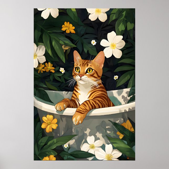Bengal In Bathtub Poster, Funny Cat Poster, Bengal Poster (Framsidan)