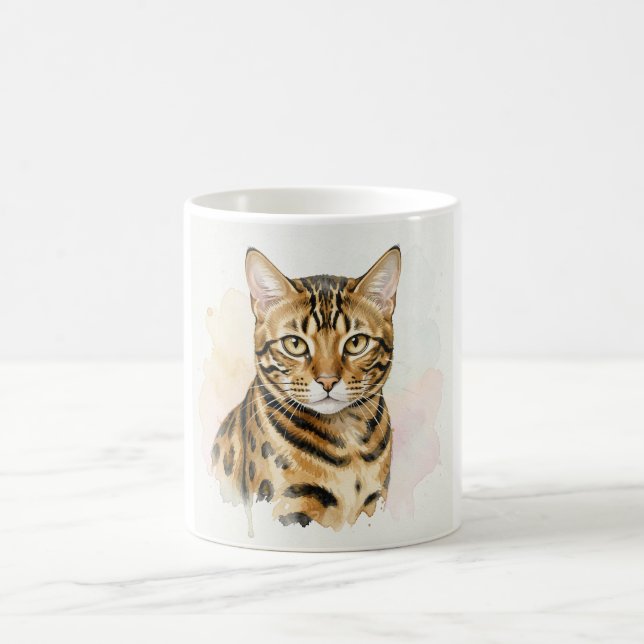 Bengal katt akvarellporträtt kaffemugg (Center)