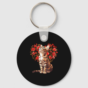 Bengal Katt Alla Hjärtans Dag Blommig Hjärtformad Nyckelring