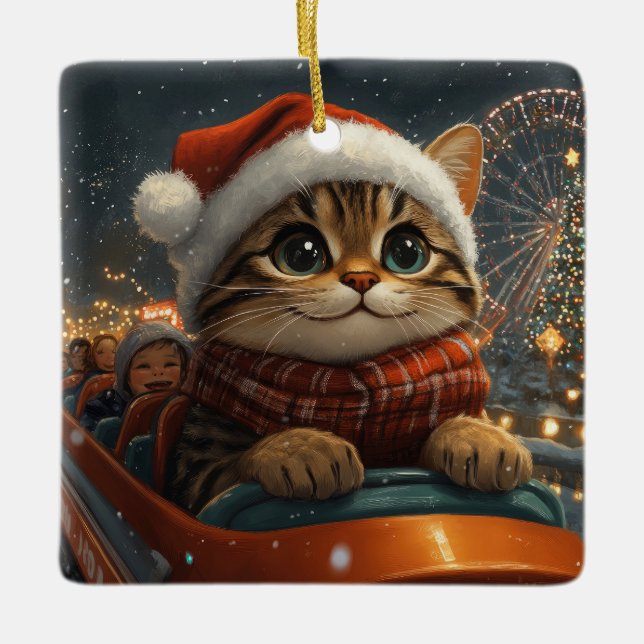 Bengal katt berg-och-dal-bana jul julgransprydnad keramik (Framsida)