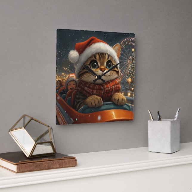 Bengal Katt Berg-och-dalbana Jul Fyrkantig Klocka (Kontor)