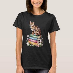 Bengal katt bokorm Blommor Bok Läsning Böcker T Shirt