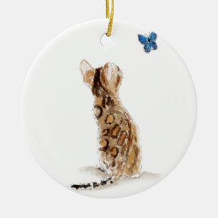 Bengal katt & fjäril julgransprydnad keramik