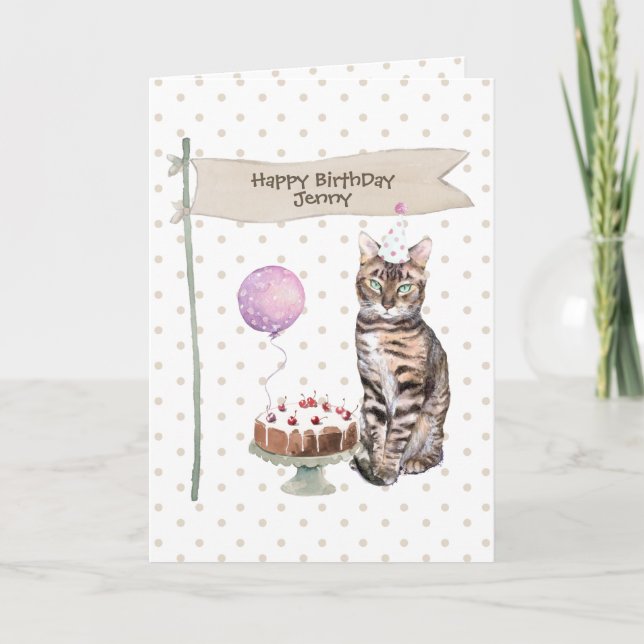 Bengal katt födelsedagsfest hatt kort (Framsida)