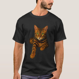 Bengal Katt Gröna Ögon Realistisk Porträtt Kattäls T Shirt