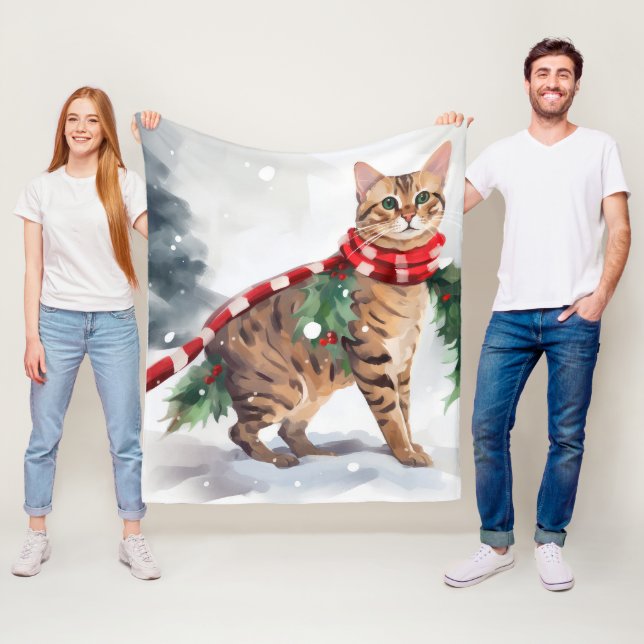 Bengal katt i jul snö  fleecefilt (På plats)