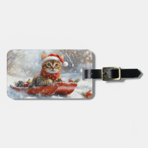 Bengal katt i släde Låt det snöa jul Bagagebricka