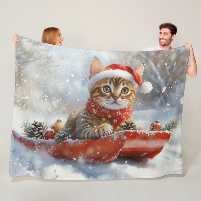 Bengal katt i släde Låt det snöa jul Fleecefilt (På plats)