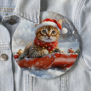 Bengal katt i släde Låt det snöa jul Knapp