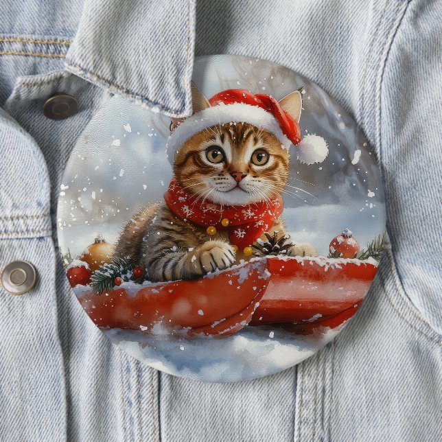 Bengal katt i släde Låt det snöa jul Knapp (In Situ)