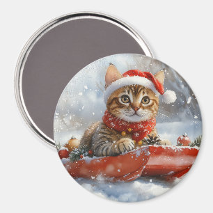 Bengal katt i släde Låt det snöa jul Magnet