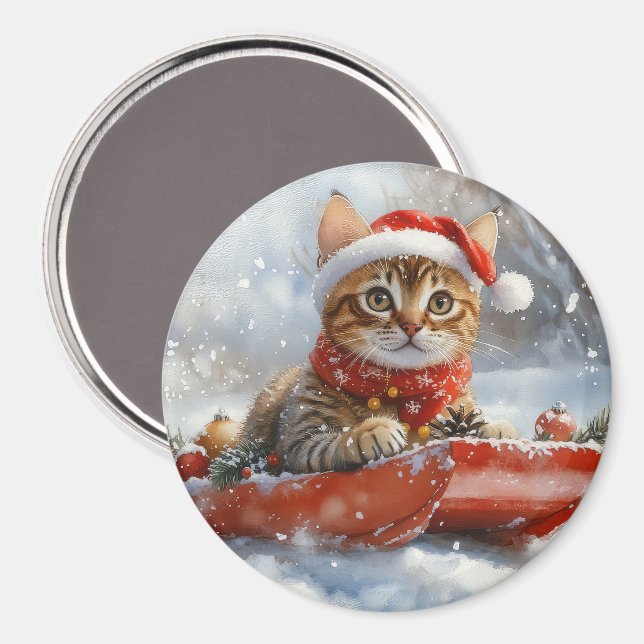 Bengal katt i släde Låt det snöa jul Magnet (Front/Back)