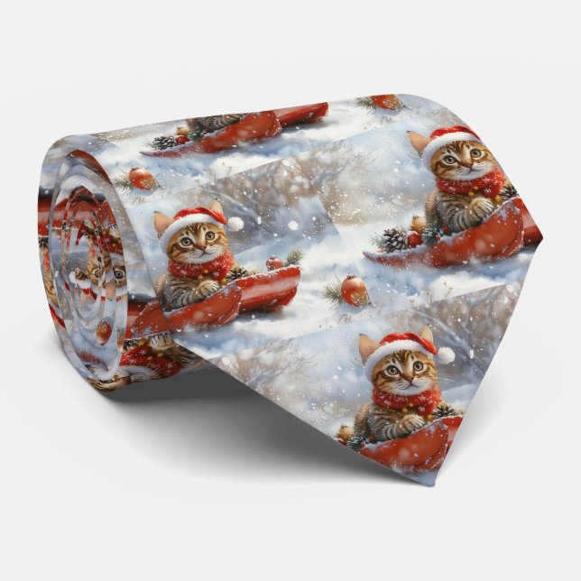 Bengal katt i släde Låt det snöa jul Slips (Rullad)
