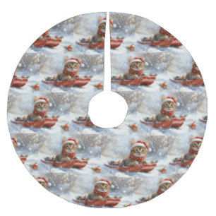Bengal katt i släde Snöa ner jul Julgransmatta Borstad Polyester