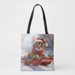 Bengal katt i släde Snöa ner jul Tygkasse