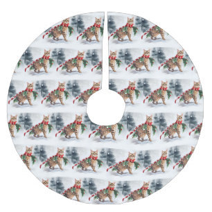 Bengal katt i snö jul  julgransmatta borstad polyester