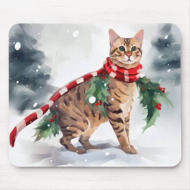 Bengal katt i snö jul  musmatta (Framsidan)