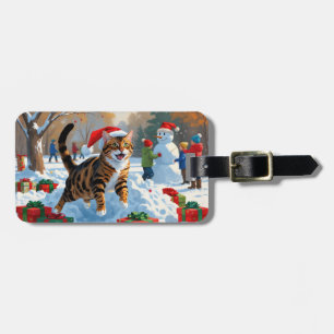 Bengal katt jul firande snöscen bagagebricka
