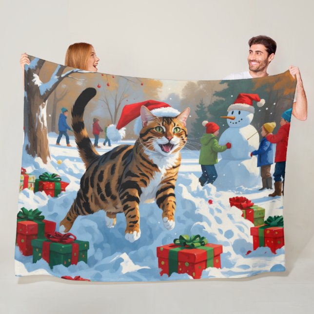 Bengal katt jul firande snöscen fleecefilt (På plats)