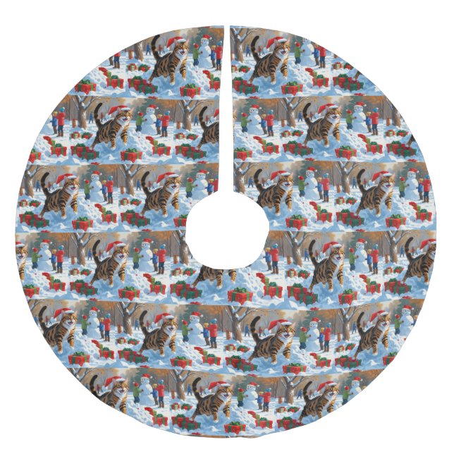 Bengal katt jul firande snöscen julgransmatta borstad polyester (Framsidan)