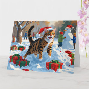 Bengal katt jul firande snöscen kort