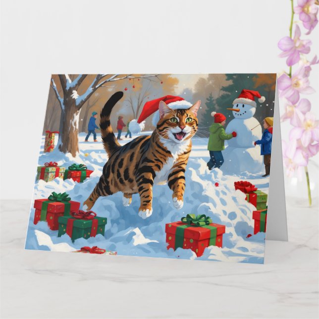 Bengal katt jul firande snöscen kort (Orkide)