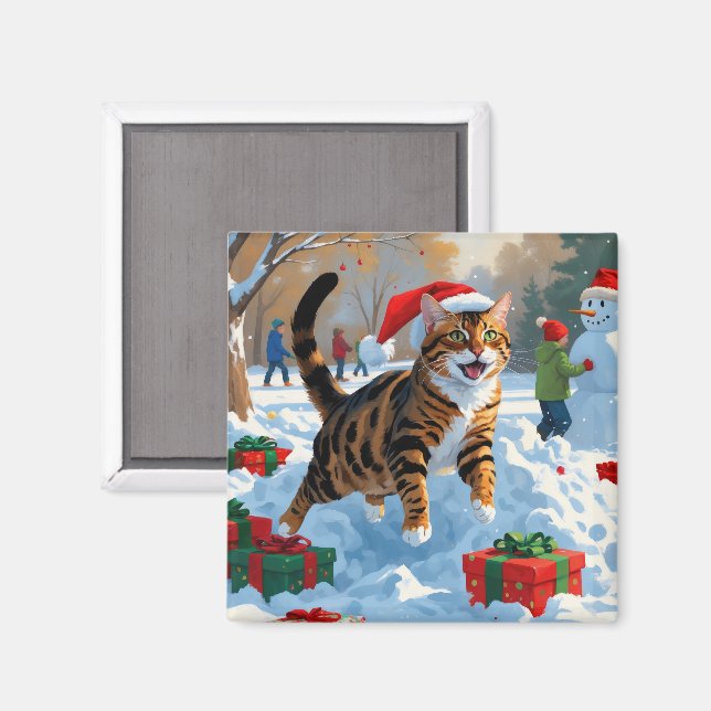 Bengal katt jul firande snöscen magnet (Front/Back)