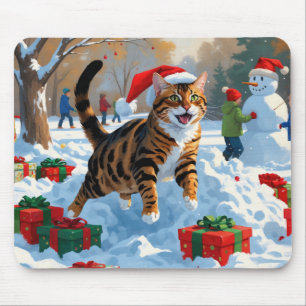 Bengal katt jul firande snöscen musmatta