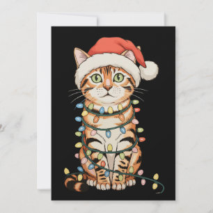 Bengal Katt Julgran Ljussanta Hatt Jul Julkort