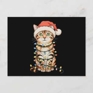 Bengal katt julgransljus tomtehatt jul helg vykort