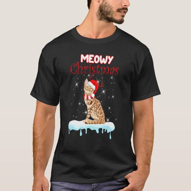 Bengal katt jultomte hatt jul t shirt (Framsida)