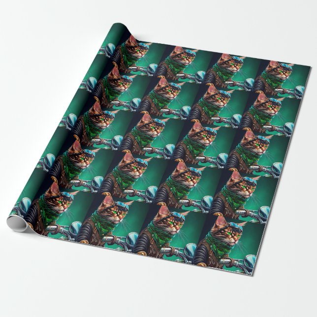 Bengal katt kör cykel St. Patrick's Day Presentpapper (Utrullad)