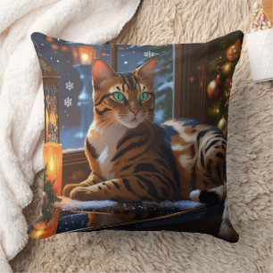 Bengal katt med julbelysning semester kudde