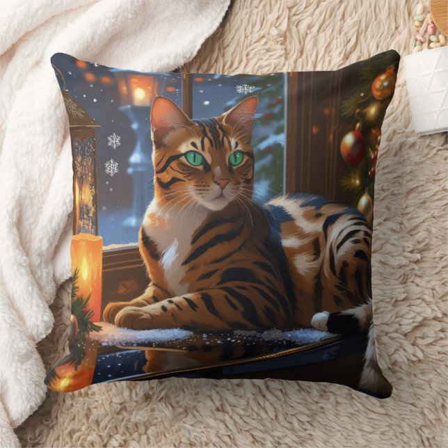 Bengal katt med julbelysning semester kudde (Filt)
