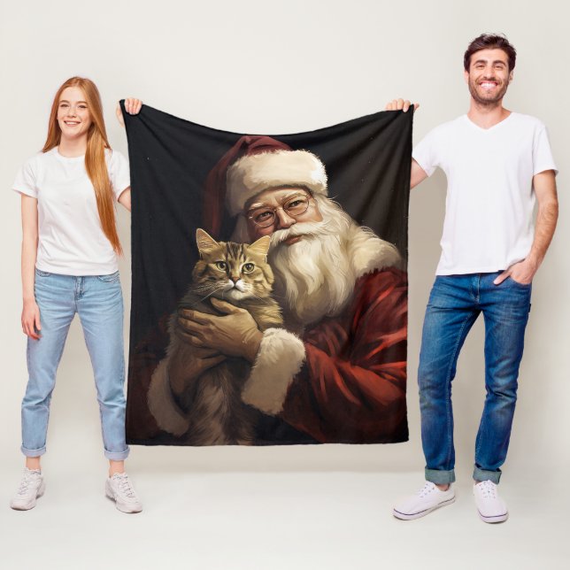 Bengal katt med Santa Claus festliga jul Fleecefilt (På plats)