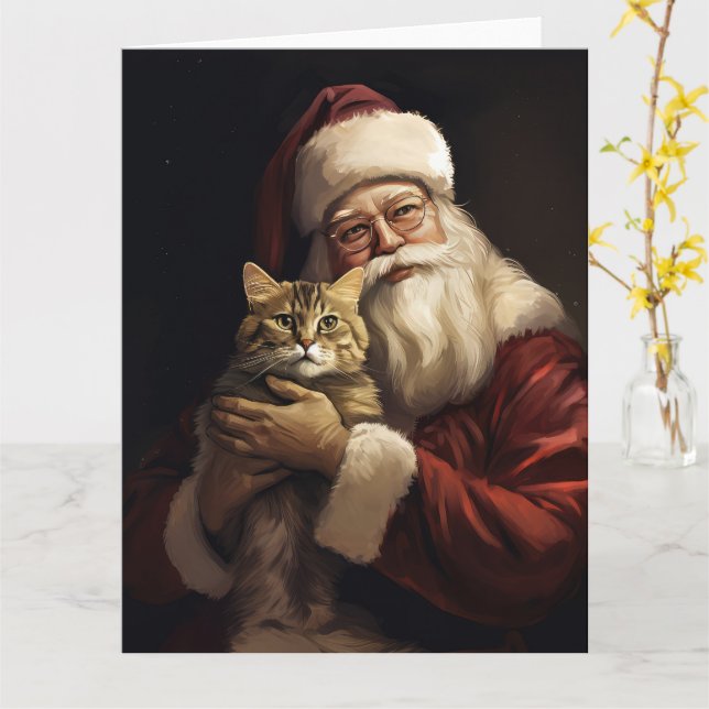Bengal katt med Santa Claus festliga jul Kort (Gul blomma)