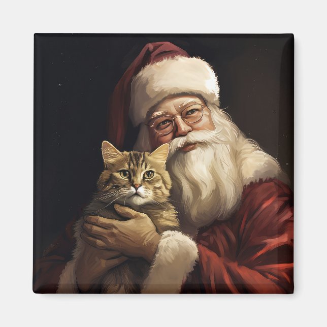 Bengal katt med Santa Claus festliga jul Magnet (Framsidan)