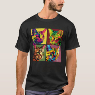 Bengal Katt Pop Illustration Färgglad Djur Kvinnor T Shirt