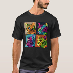 Bengal Katt Pop Illustration Färgglad Djur Kvinnor T Shirt