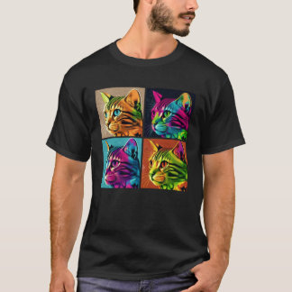 Bengal Katt Pop Illustration Färgglad Djur Kvinnor T Shirt