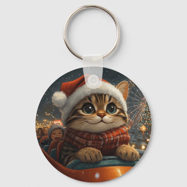 Bengal Katt Rullande Räd Kärlek Jul Nyckelring (Framsida)