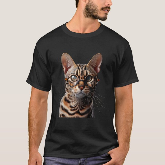 Bengal katt som bär glasögon t shirt (Framsida)