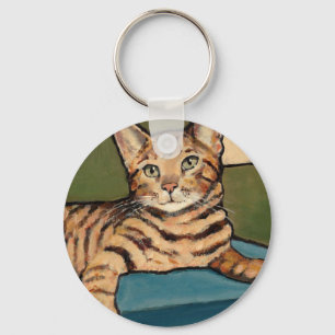 Bengal katt som tittar upp, original- målning nyckelring