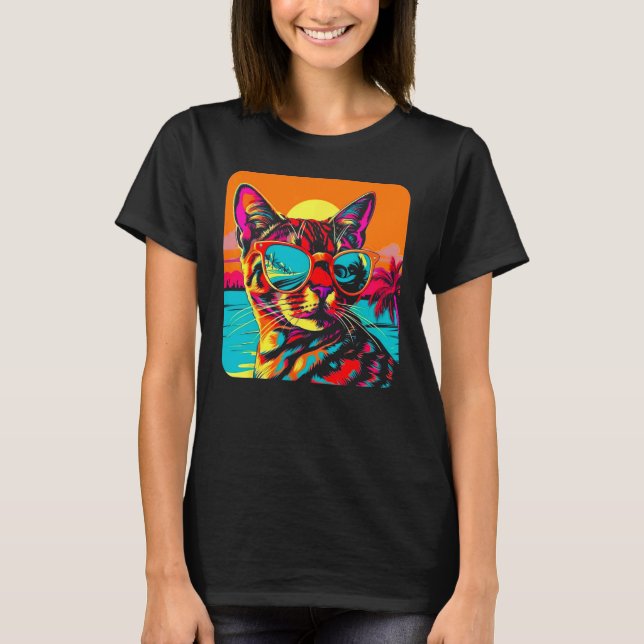 Bengal katt sommar strand t shirt (Framsida)