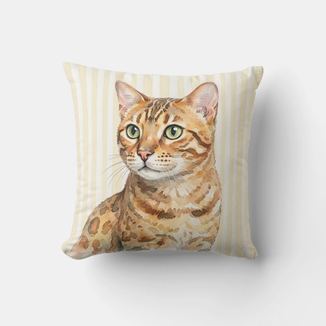 Bengal Katt Vattenfärg Kuddcover Kudde (Framsida)