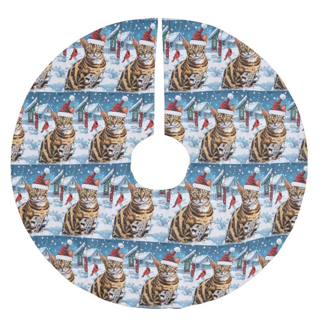 Bengal katt vinterundret julglädje julgransmatta borstad polyester (Framsidan)
