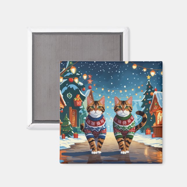 Bengal Katter Jul Snö Högtid Magnet (Front/Back)
