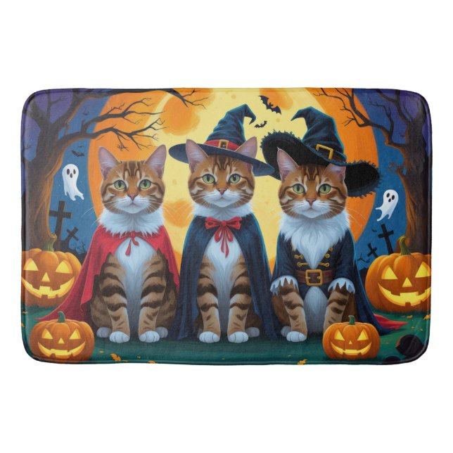 Bengal Katter Pumpa Halloween Rolig Badrumsmatta (Framsidan)
