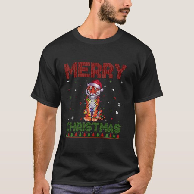 Bengal Tiger Älskare Santa Hat Funny Ugly jul T Shirt (Framsida)